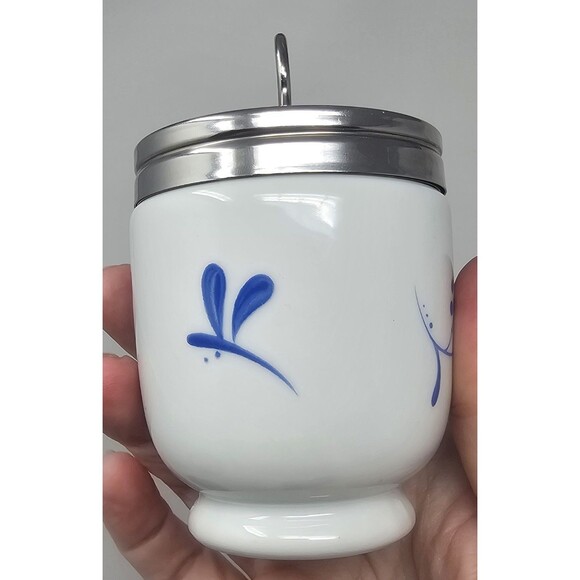 Royal Worcester Fine Porcelain Hand Panted Blue Bow Egg Coddler4" - Picture 5 of 13